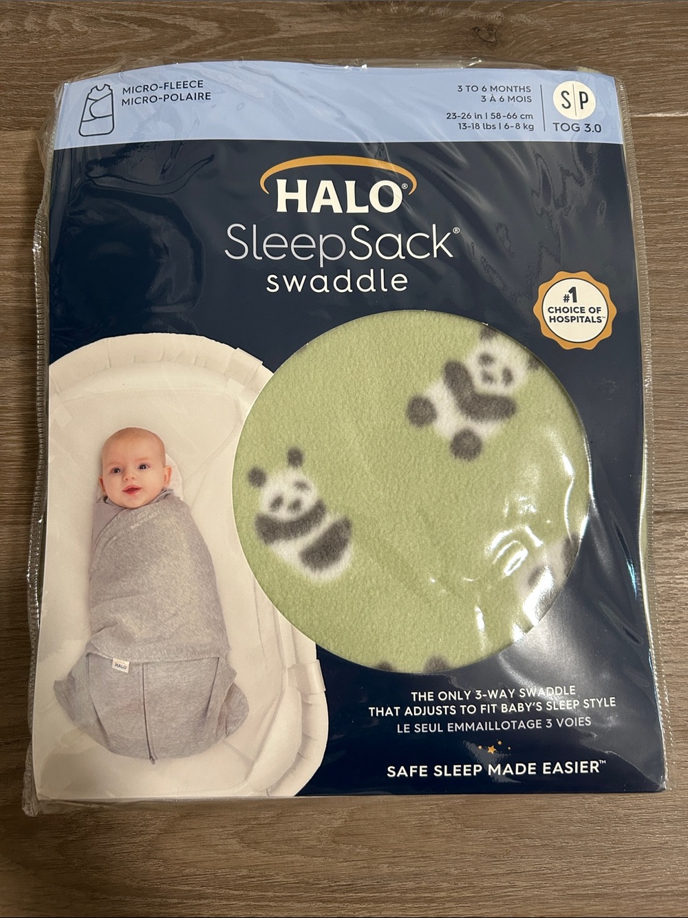 HALO SleepSack Swaddle - Light Green with Panda Print 3 to 6 months small
